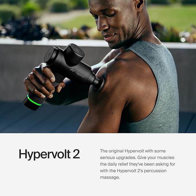 Hyperice Hypervolt 2 Black - Featuring Quiet Glide Technology - Handheld Percussion Massage Gun | 3 Speeds 5 Interchangeable Heads | Helps Relieve Sore Muscles and Stiffness