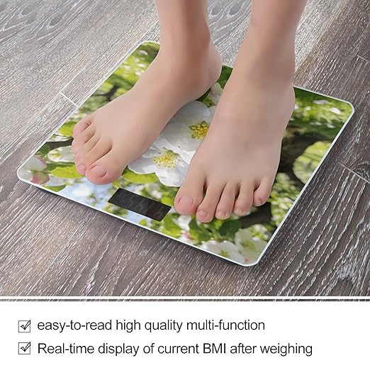 Apple Blossom Smart Scale for Body Weight Digital Bathroom Scale Toughened Glass Weight Scale with Large LCD Backlight Display High Precision Scales Weighing Machine