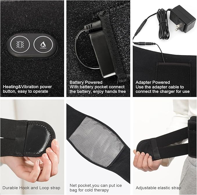 Heating Pad Lower Back Massager Wrap for Back Pain Relief Heated Waist Belt with Vibration Massage 7.4V 4400mah Battery Heat Therapy for Lower Back Lumbar Waist Abdominal Stomach Spine (Small)