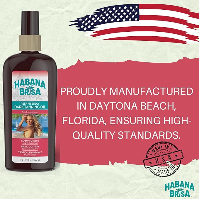 Habana Brisa Reef Friendly Tanning Oil Twin Pack (2 x 8oz) – Reef Safe Non-Greasy Sun Tanning Oil with Moisturizing Tropical Oils – Small Batch Sun Care Made in USA (Twin Pack (2x 8oz))