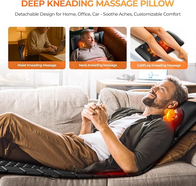 Shiatsu Full Body Massage Mat with Heat Detachable Massager Pad 10 Vibrating Motors 9 Intensity Levels Deep Tissue Pain Relief for Back Neck &amp Legs – Relaxation at Home or Office