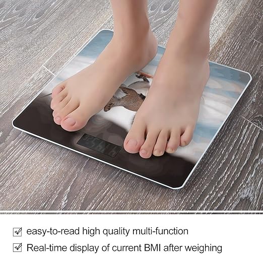 Skiing Squirrel Scale with LCD Easy-to-Read Anti-Slip Weight Digital Bathroom Scale Precision Weighing Scales Sturdy Tempered Glass Body Weight Scales for Daily Use