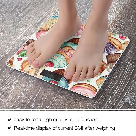 Cupcakes Donuts Muffins Sugar Bathroom Scale for Body Weight Bathroom Weighing Scale with Backlit LCD Display Highly Accurate Measures Weight Up to 180kg