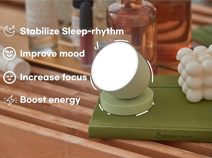 Olly Light Therapy Lamp - UV-Free LED Sunlight Lamp with 140g Compact Size Rechargeable 2step Brightness Mode 25minutes Automatic Timer - Daily Sunlight to Sleep Well (Solid Gray)