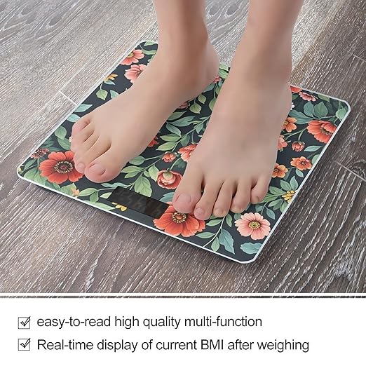 Lots of Flowers Scale for Body Weight Highly Accurate Digital Bathroom Body Scale Digital Bathroom Scales for People Anti-Slip Large LCD Display Smart Scales