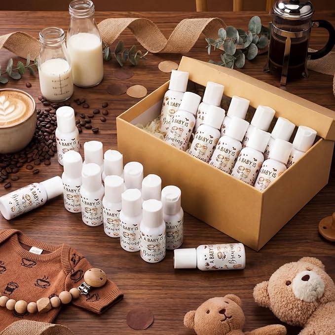 24 Pcs A Baby Is Brewing Baby Shower Decorations Travel Size Mini Sunscreen Bulk SPF 30+ Coffee Theme Party Favor Small Sunscreen for Guests Gender Reveal Souvenirs Prizes 1 Fl. oz