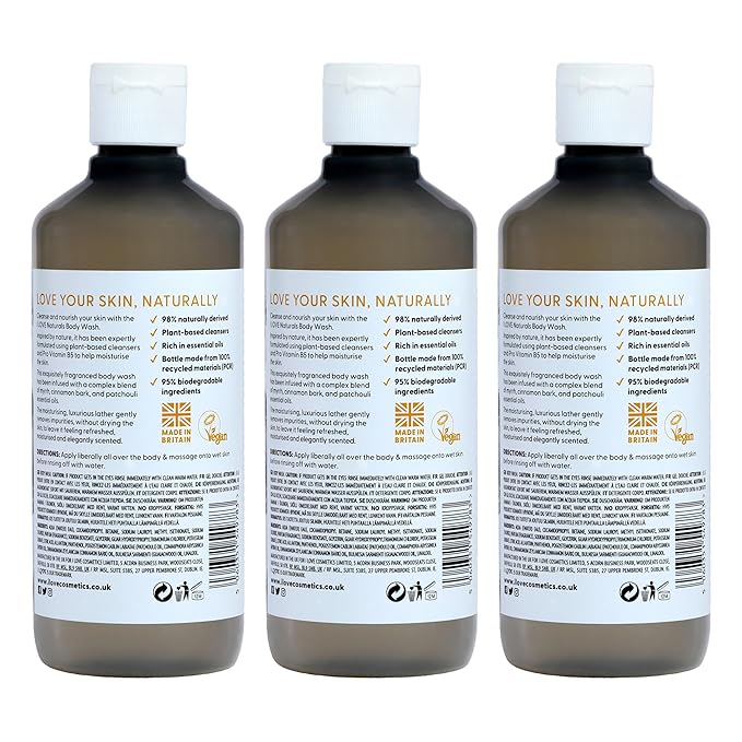 I Love Cosmetics Tonka Bean and Myrrh Body Wash - Infused with Essential Oils - Plant-Based Body Soap Cleanser - Nourishes Skin - 3 pc
