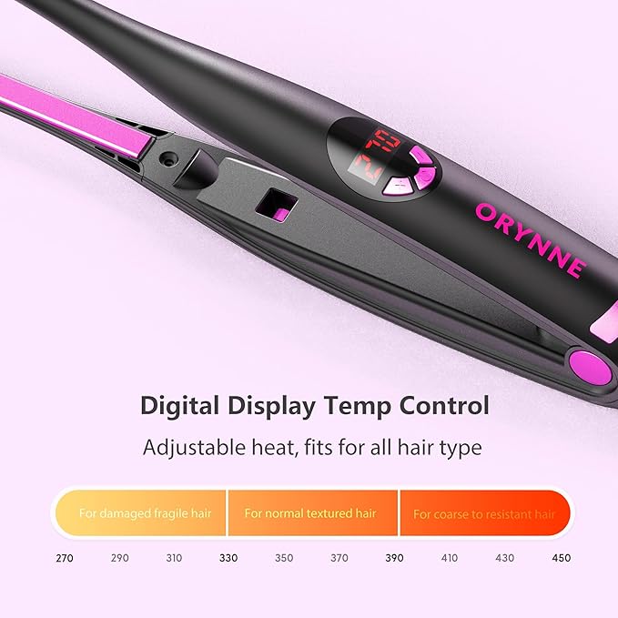 Small Flat Irons for Short Hair 5s Ultra Fast Heat Up Pencil Flat Iron Negative Ions Mini Flat Iron for Edges 3/10'' Travel Mini Hair Straightener with Digital Temp Control Easy to Use