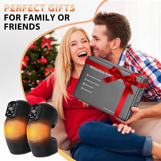 Cordless Knee Massager for Pain Relief Electric Heated Knee Warmer with 5 Heat Levels and 3 Massage Modes Portable Knee Brace Gifts for Men Women (Black(Single))