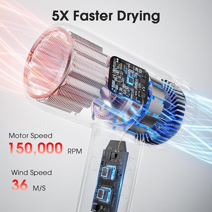 Hair Dryer with Magnetic Diffuser Attachments Professional High Speed Ionic Blow Dryer for Fast Drying9 Heat &amp 2 Speed SettingsAuto Clean and Cool ShotCompact Hair Blow Dryer for TravelSalon