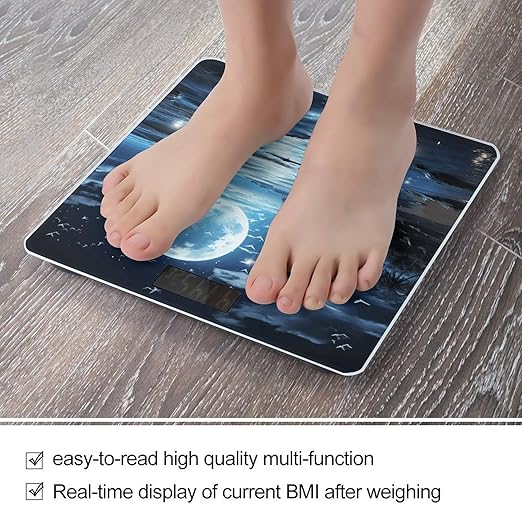 Moon Over OceanScale for Body Weight with LCD High Precision Weighing Scales Fashion Sturdy Tempered Glass Weight Scales Easy-to-Read Digital Bathroom Scale for Daily 400lb