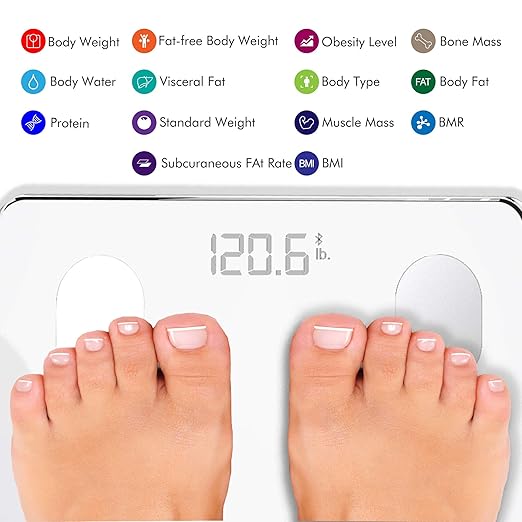 KONQUEST Smart Scale for Body Weight Digital Bathroom Scale BMI Weighing Bluetooth Body Fat Scale Body Composition Monitor Health Analyzer with Smartphone App 400 lbs - White