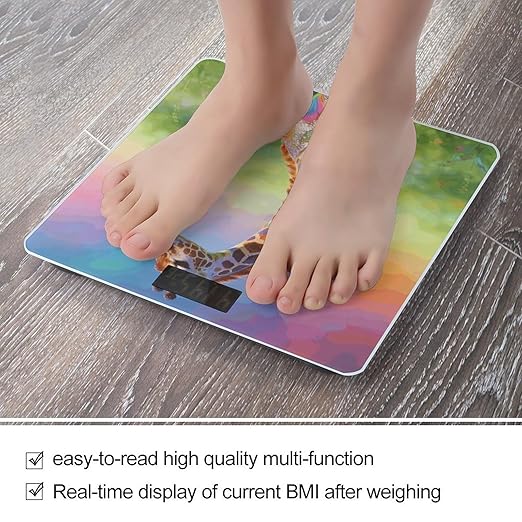 Colorful Artistic Giraffe Weight ScaleClear LED Display Bathroom Digital Weighing ScaleTempered Glass Digital Bathroom Scale for Body Weight Capacity Up to 400 Lbs