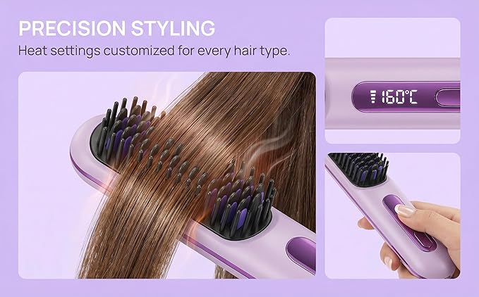 2026 Go Brush Pro Cordless Hair Straightener Brush Portable Travel Mini Straightener for Short Hair with LCD Temperature Display Fast Heating Small Hair Styling Tool for Women (Black)