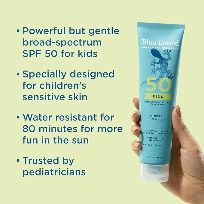 Blue Lizard Kids Mineral SPF 50 Sunscreen Lotion 100% Mineral Children’s Sunscreen Water-Resistant Formula Paraben-Free Fragrance-Free 5 fl oz (Pack of 2)