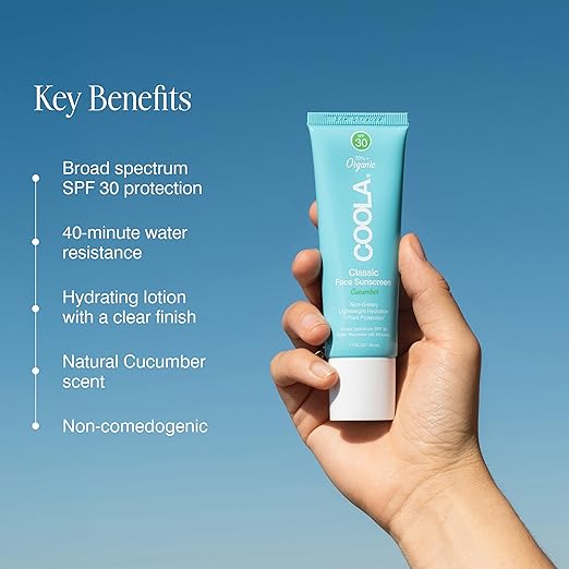 COOLA Organic Face Sunscreen SPF 30 Sunblock Lotion Dermatologist Tested Skin Care for Daily Protection Vegan and Gluten Free Cucumber 1.7 Fl Oz