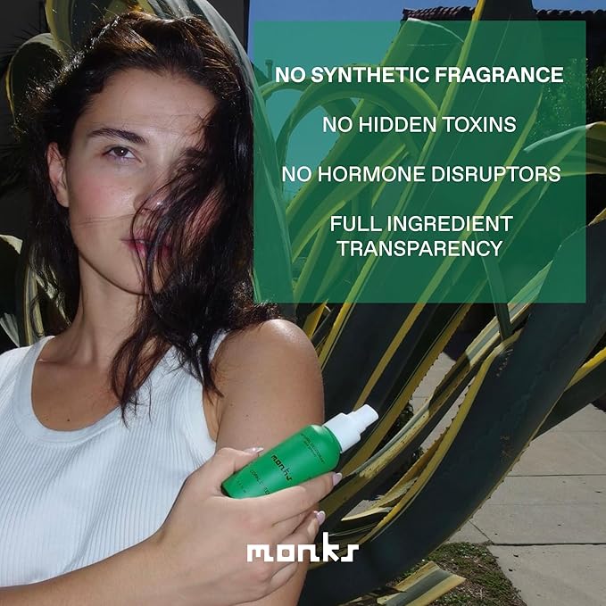 MONKS Whole Body Natural Deodorant Spray - For Women and Men Aluminum-Free Baking Soda Free Probiotics Organic AHA’s Pure Essential Oils (Yuzu Santo)