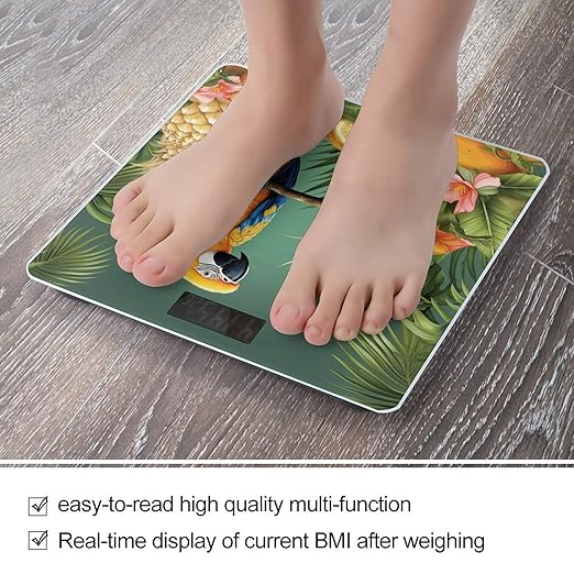 Summer Parrot Pineapple Bird Bathroom Scale Large LCD Backlight Display Digital Scale Rounded Corners Body Scales Automatic Power On/Off Bathroom Scales for Home Bedrooms