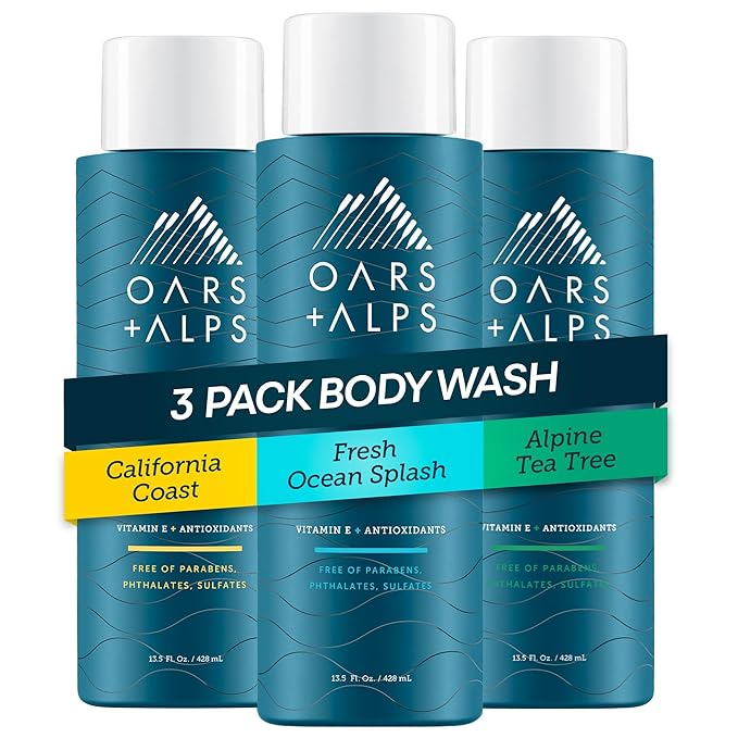 Oars + Alps Body Wash for Men Mens Body Wash &amp Face Cleanser with Vitamin E &amp Antioxidants Moisturizing Paraben &amp Sulfate Free Cleanser Variety Set 3pk