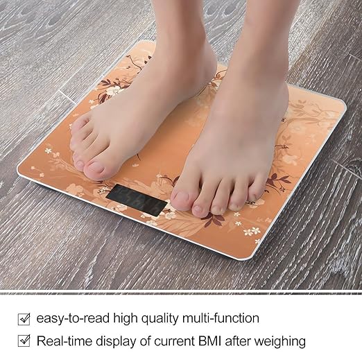 Flower Pattern Digital Bathroom Scale for Body Weight Weighing Scale with Backlit LCD Display High Precision Measurements &amp Measures Weight Up to 180kg