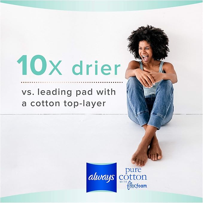 Always Pure Cotton with Flexfoam Pads Size 1 Regular Absorbency (42 Count)