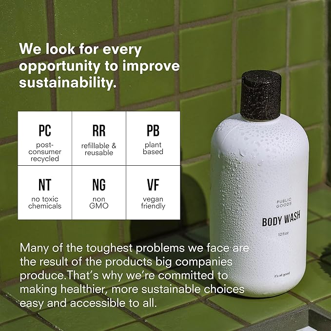 Public Goods Body Wash for Men and Women | Natural Soap for Bath &amp Shower | Body Scrub Made with Organic Essential Oils | Sulfate &amp Paraben Free | Vegan Friendly | 12 Fl Oz Bottle (Pack of 2)