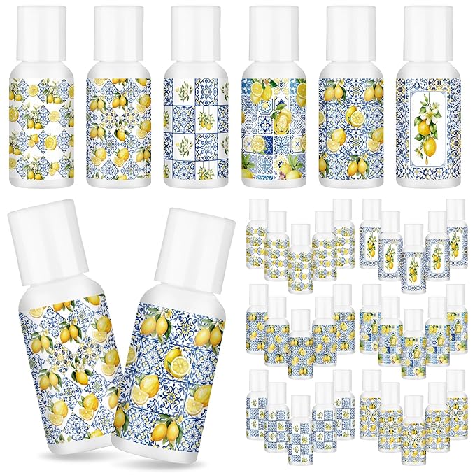 Demissle 24 Pcs Amalfi Coast Party Decorations Travel Size Mini Sunscreen Bulk Spf 30+ Summer Capri Lemon Small Sunscreen for Wedding Bridal Shower Mediterranean Party Decor 1 Fl. oz