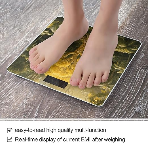 Yellow Tree of Life Design Bathroom Scale for Body Weight Bathroom Digital Electronic Weighing Scale with Back Lit LED Display Sturdy Tempered Glass Weight Watchers Scales 400lb