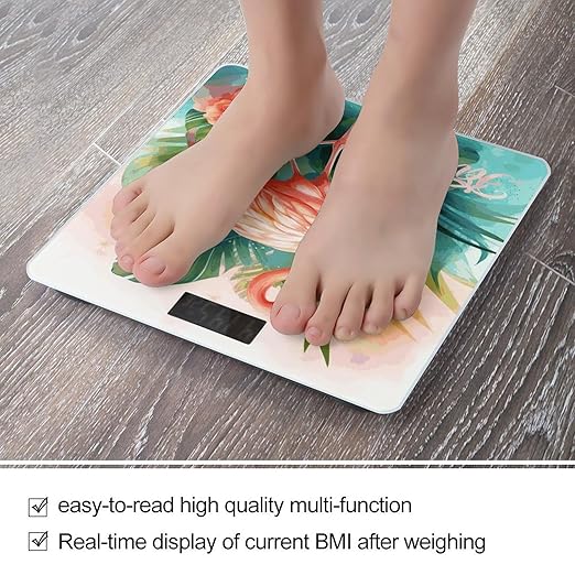 Tropical Flamingo Scale with LCD Easy-to-Read Anti-Slip Weight Digital Bathroom Scale Precision Weighing Scales Sturdy Tempered Glass Body Weight Scales for Daily Use