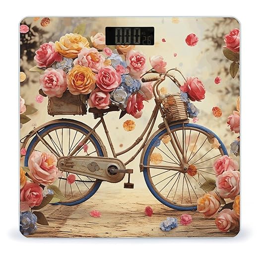 Flower Bicycle Scale for Body Weight Precision Bathroom Weighing Scales with Back Lit LCD Display Sturdy Tempered Glass Body Weight Scales Digital Bathroom Scale 400lb