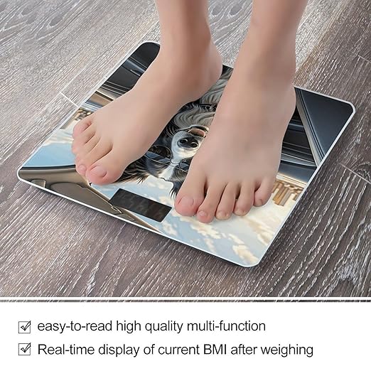Border Collie Dog Bathroom Scale for Body Weight LCD Display Digital Bathroom Scale Tempered Glass Bathroom Weight Scales Fashion Smart Scales for Home Bedroom 400 Lb