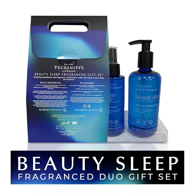 Pecksniff's Sleep Therapy Duo Gift Set – Beauty Sleep Bath &amp Shower Gel 300 ml &amp Pillow Spray 100 ml – Relaxing Aromatherapy for Restful Nights