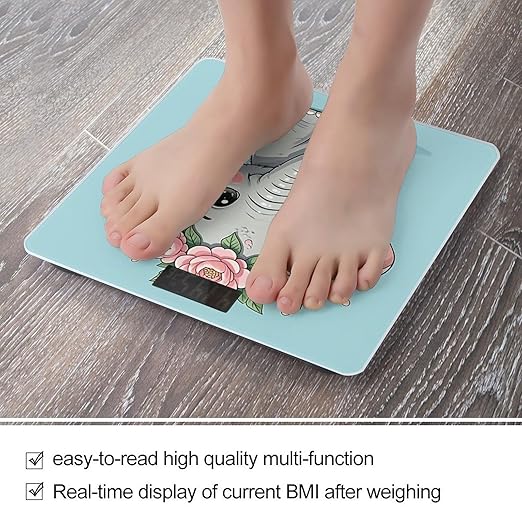 Cute Flower Elephant Weight Scale Cute Bathroom Scale for Body Highly Accurate Digital Weighing Machine for People Compact LCD Display Scales with Sturdy Toughened Glass Scales