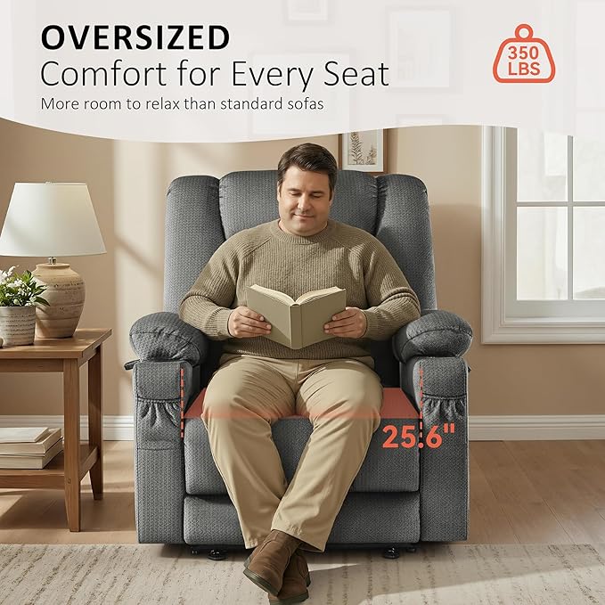 MCombo Oversized Recliner Chair for Big and Tall Zero Gravity Recliner with Massage and Heat USB &amp Type C Ports Cup Holders for Living Room PR671(Grey Oversized)