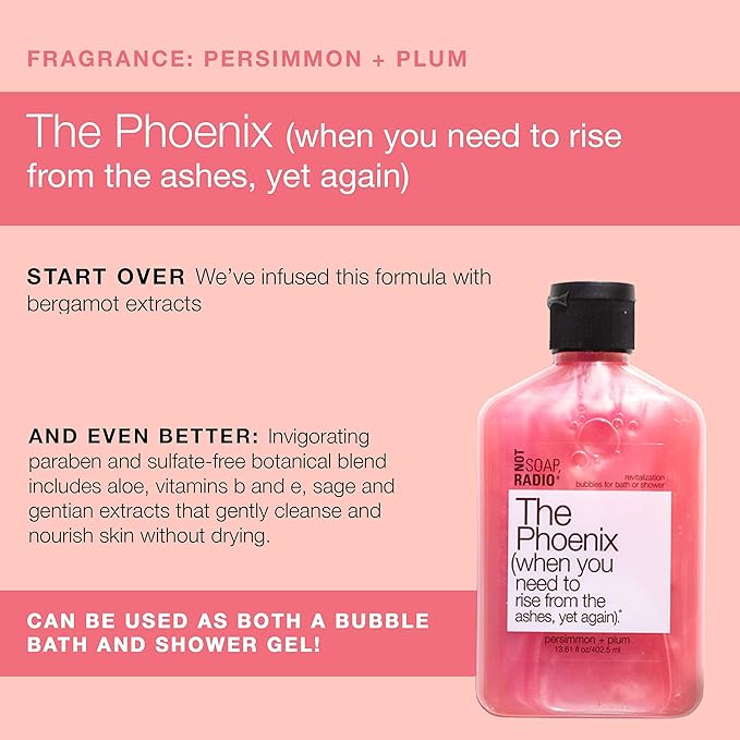 Not Soap Radio The Phoenix | Persimmon and Plum with Bergamot Aloe Vera and Gentian Extracts Moisturizing Body Wash for Women and Men | Paraben and Sulfate Free