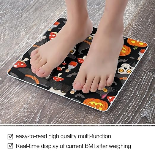Energy Saving Scale Bathroom Weighing Scale Smart Scale for Body Weight Digital Halloween Gothic Witch Black Cat Bat Pumpkin Skull Mushroom