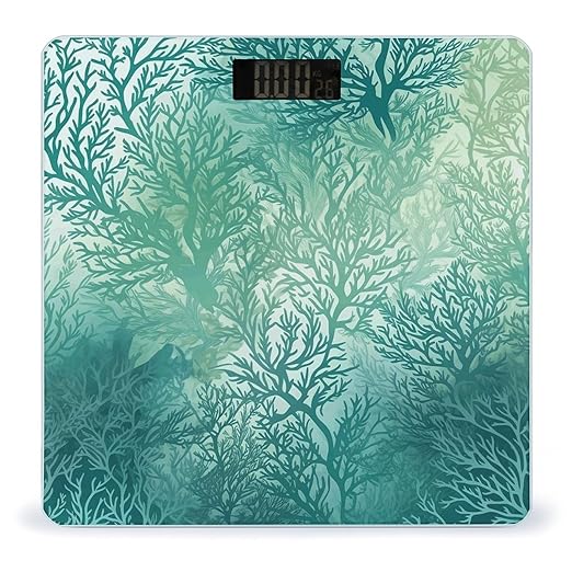 Green Sea Blue Seaweed Weight ScaleClear LED Display Bathroom Digital Weighing ScaleTempered Glass Digital Bathroom Scale for Body Weight Capacity Up to 400 Lbs
