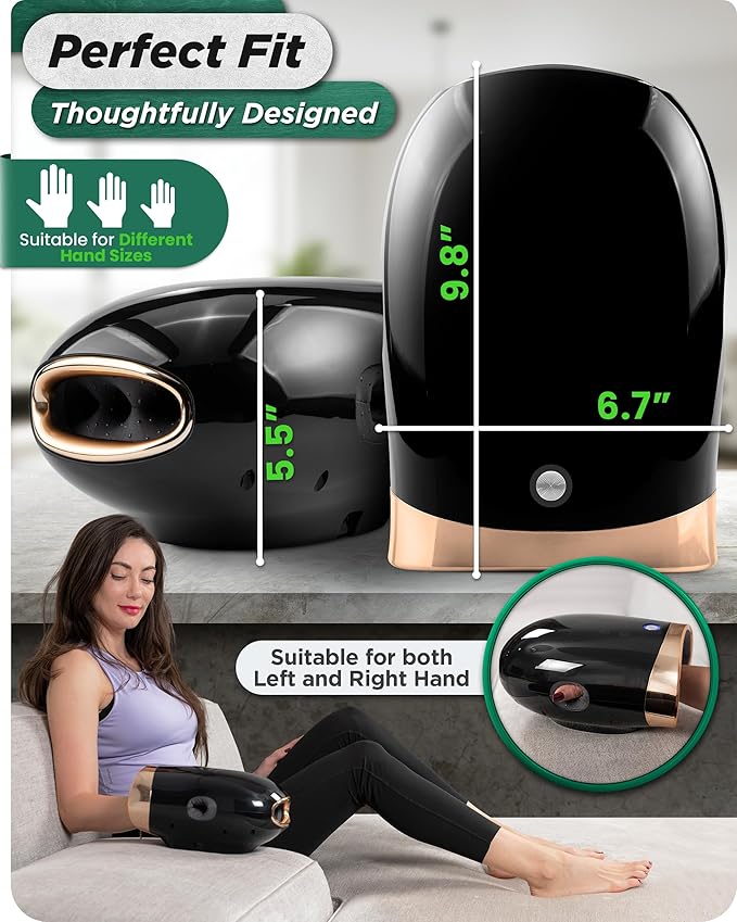 Lunix LX30 Rolling Hand Massager Kneading + Compression Heat + Cooling Fan Finger &amp Wrist Pain Relief Cordless Rechargeable Charcoal Black