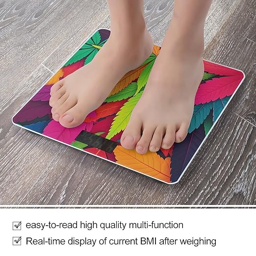 Multicolor Leaf Weed Art Scale for Body Weight Digital Bathroom Scale Toughened Glass High Precision Scales for Body Weight with Large LCD Backlight Display Weight Scales