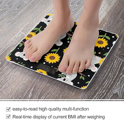 Energy Saving Scale Bathroom Weighing Scale Smart Scale for Body Weight Digital Cute Koala Black Yellow Sunflower
