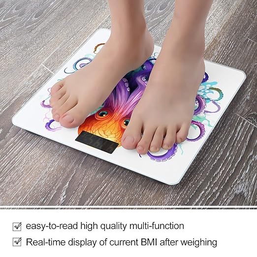Colorful Octopus Bathroom Scale Large LCD Backlight Display Digital Scale Rounded Corners Body Scales Automatic Power On/Off Bathroom Scales for Home Bedrooms