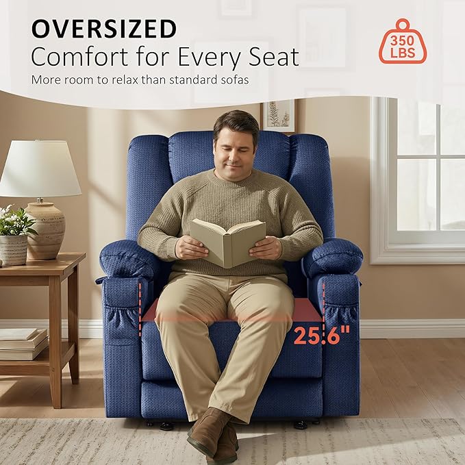 MCombo Oversized Recliner Chair for Big and Tall Zero Gravity Recliner with Massage and Heat USB &amp Type C Ports Cup Holders for Living Room PR671 (Navy Blue Oversized)