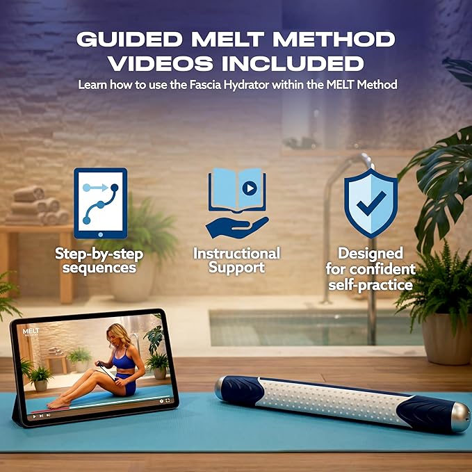 MELT Method Fascia Hydrator – Vibration Therapy Tool for Lymphatic Flow &amp Tension Relief – 6 Treatment Surfaces &amp 4 Calibrated Vibration Settings – Gentle Fascia Release &amp Hydration Suppor
