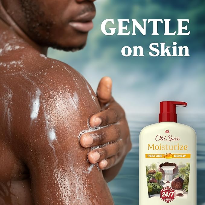 Old Spice Cleansing Body Wash for Men 24/7 Shower Fresh with Lasting Scent Restore &amp Renew Gentle on Skin Vitamin B3 Moisturize with Shea Butter Scent 30 oz (Pack of 4)