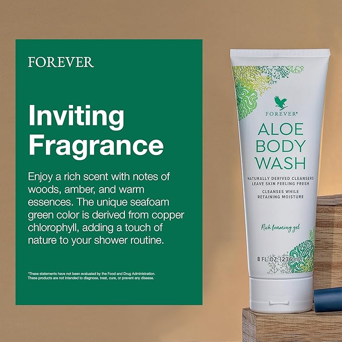 Forever Diving - Forever Aloe Body Wash - Sulfate-Free Cleanser with Aloe Vera Argan Oil &amp Vitamins A C E - Inviting WoOzods &amp Amber Scent - 8 Fl