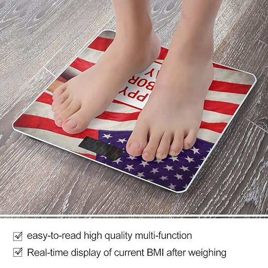 Happy Labor Day Bathroom Scale Large LCD Backlight Display Digital Scale Rounded Corners Body Scales Automatic Power On/Off Bathroom Scales for Home Bedrooms