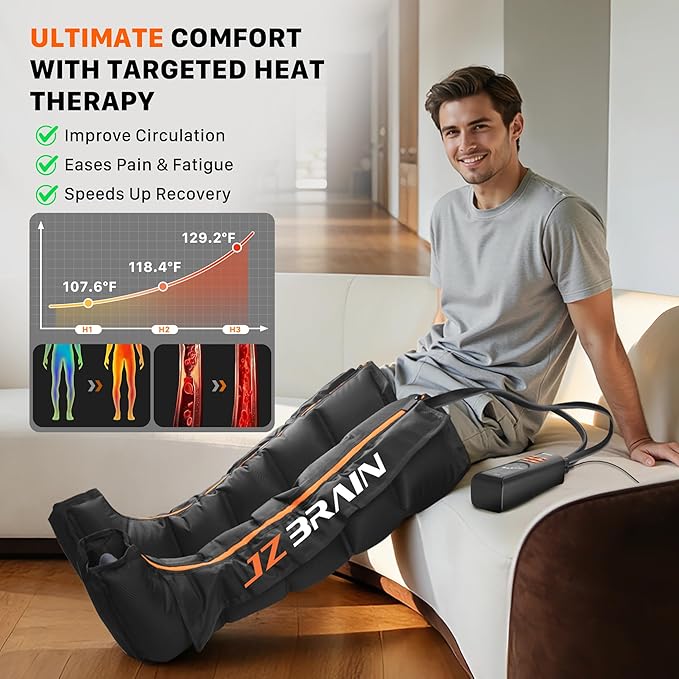 Air Compression Leg Recovery Boots : Sequential Full Leg Compression Massager System for Muscle Relaxation &amp Relief - 11 Intensity 6 Modes 3 Heat for Athletes &amp Gym (Large)