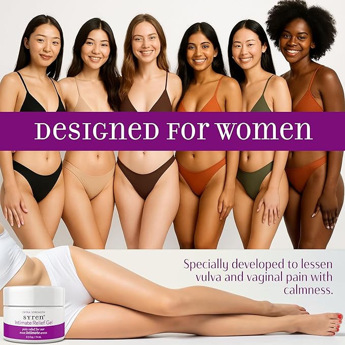 Syren Intimate Relief Gel with 4% Lidocaine for External Sensitivity vulvodynia dyspareunia Vaginal discomfort Dryness Gentle Postpartum and Post-Procedure Support 2.5 oz Made in USA