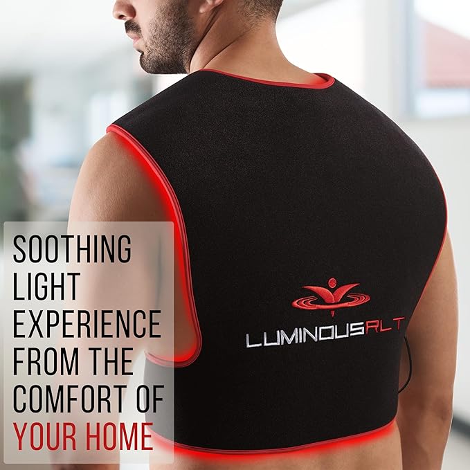 LuminousRLT Red Light Back Pad – Flexible LED Light Device with Red &amp Near-Infrared LEDs (660nm &amp 850nm) 204 LEDs Auto Shut-Off Adjustable Fit