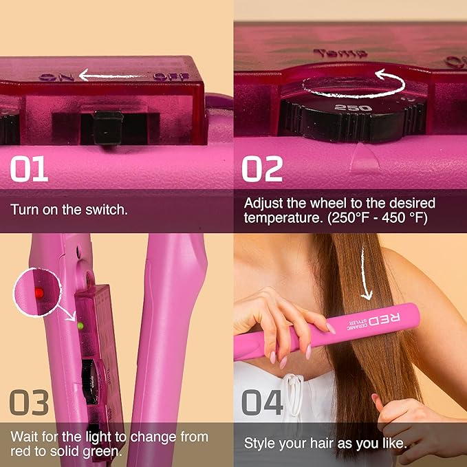 Red by Kiss 1 Ceramic Styler Flat Iron Up to 450 F Variable Heat Settings for Silky Smooth Hair Professional Ceramic Plates Tangle-Free Swivel Cord (Purple)